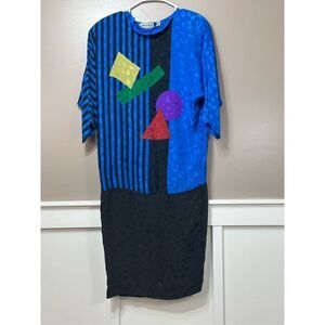Vintage Adrianna Papell 100% Silk 80's Style Midi Dress Women's Size 8